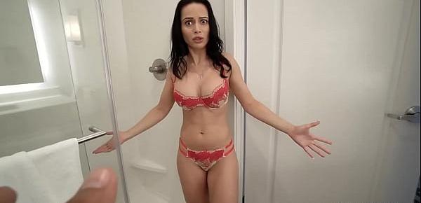 Horny stepmom Crystal Rush badly wants to have her stepsons cock in her pussy but has to satisfy herself by jerking his cock, at least for this time!